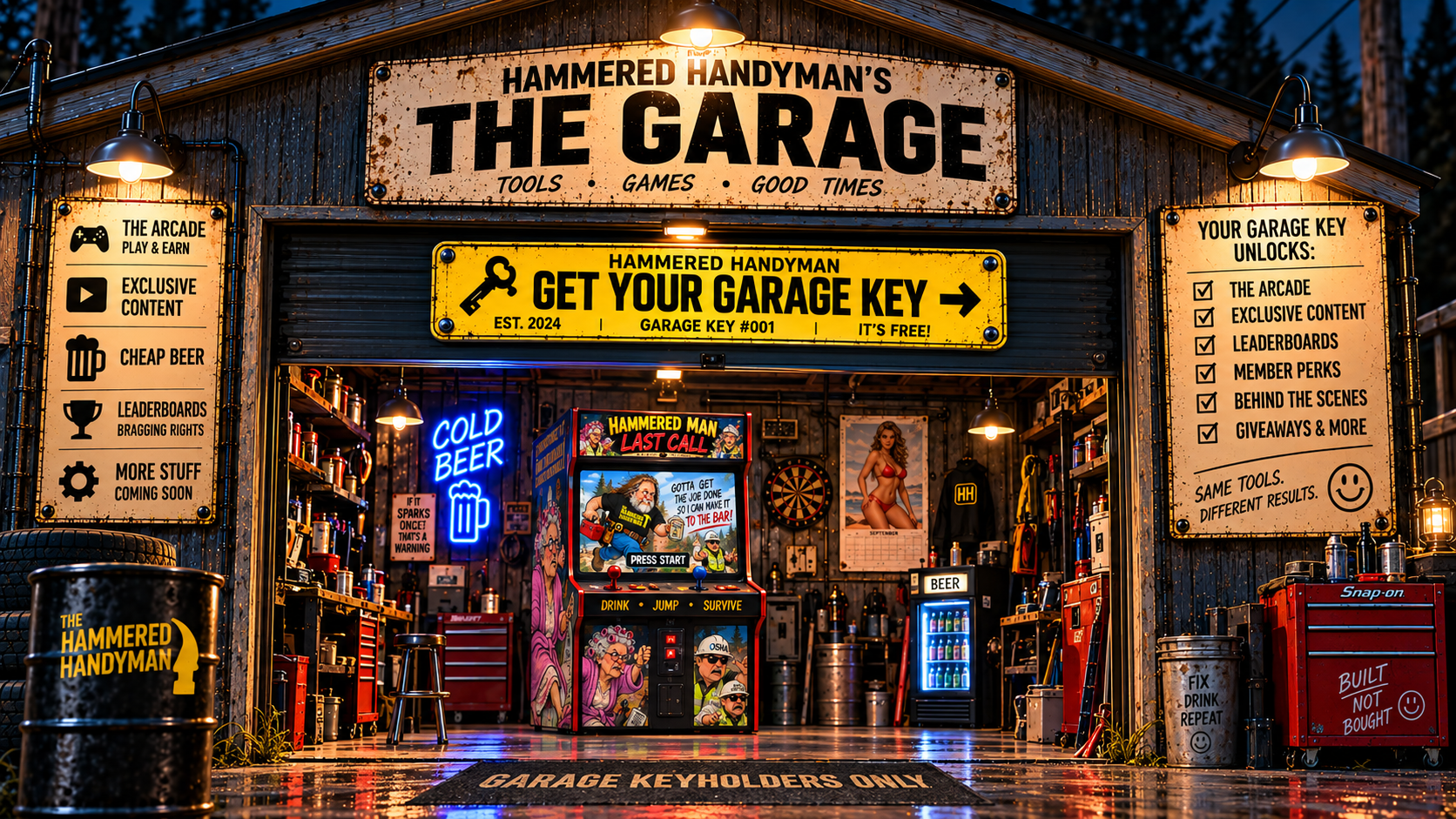 Hammered Handyman's The Garage — Arcade, exclusive content, leaderboards and member perks